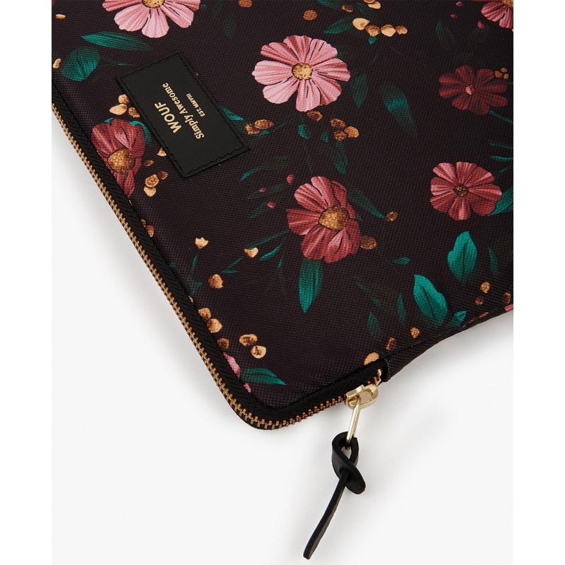 Pochette pour ordinateur portable 15-16 pouces noire à motifs de petites  fleurs multicolores, modèle Camila par Wouf