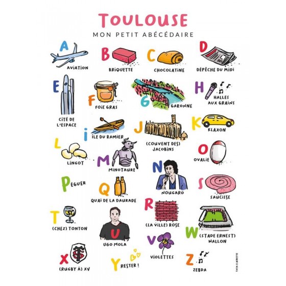 Poster Abecedaire De Toulouse 30x40 Cm Tata Clairette Affiches Art Et Illustrations